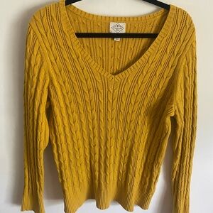 St. John's Bay Yellow Cable Knit V-Neck Sweater Preppy‎ Academia